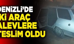 Denizli’de İki Araç Alevlere Teslim Oldu