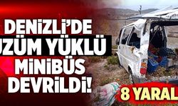 Denizli’de Üzüm Yüklü Minibüs Devrildi! 8 Yaralı
