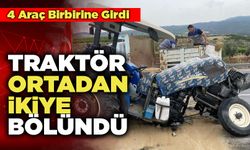 4 Araç Birbirine Girdi  Traktör Ortadan 2’ye Bölündü