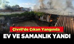 Çivril’de Çıkan Yangında, Ev ve Samanlık Yandı