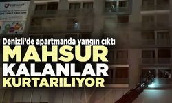 Denizli’de çıkan yangında mahsur kalanlar kurtarılıyor