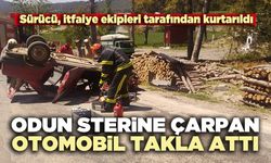 Odun sterine çarpan otomobil takla attı