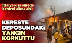 Kereste deposundaki yangın korkuttu