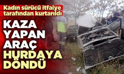 Tavas’ta kaza yapan araç hurdaya döndü