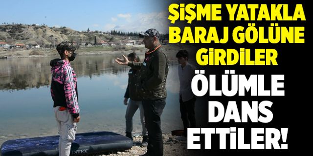 Denizli’de Şişme Yatakla Baraj Gölüne Girdiler!
