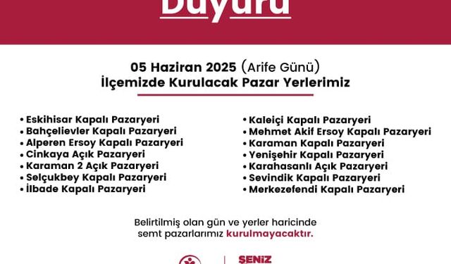 Merkezefendi Belediyesi Bayram Arife Günü Kurulacak Pazaryerleri Duyuru Popup