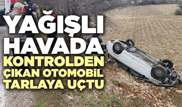 Yağışlı Havada Kontrolden Çıkan Otomobil Tarlaya Uçtu