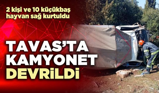 Tavas’ta kamyonet devrildi