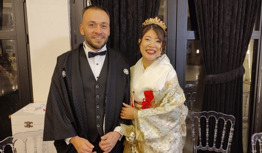 Japon gelin ve Türk damat konuklarını kimanoyla karşıladı