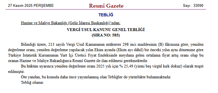 Yeniden Degerleme Orani